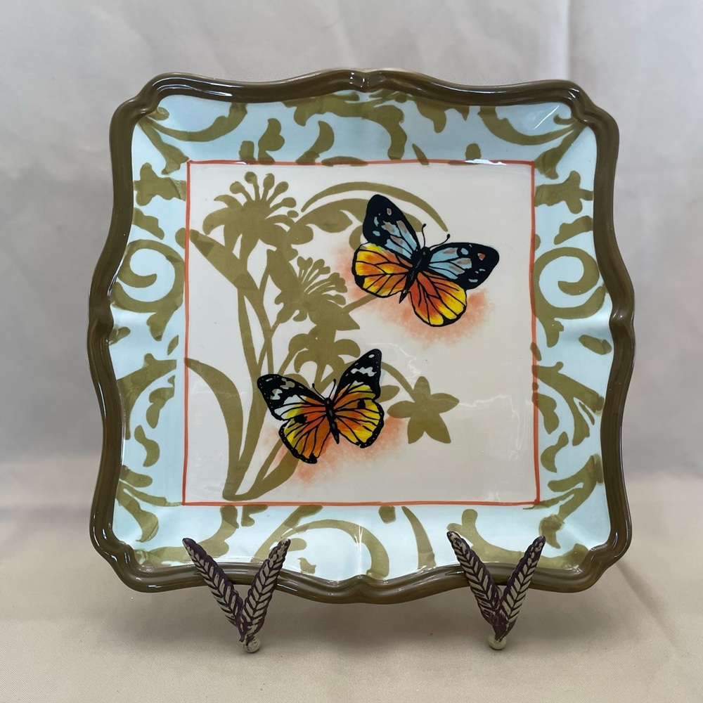 Jennifer Brinley Meadow Butterfly Square Replacement Plate w/ Stand